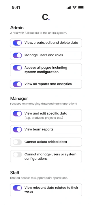 Granular Staff Role & Permissions mobile