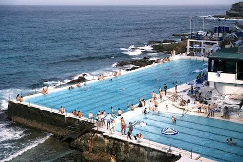 A busy oceanfront beach club